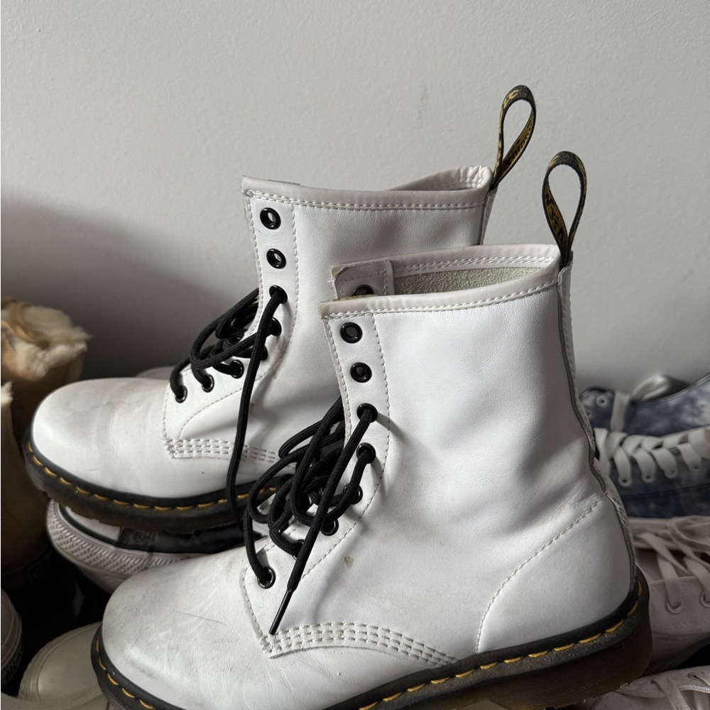 Doc Martin White Leather Lace-Up Boots